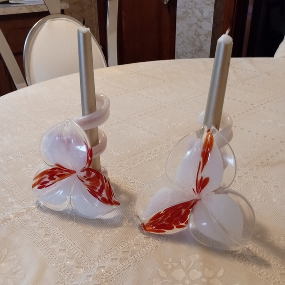 🆕 NWOT Floral Glass Candle Holders - Picture 7 of 8
